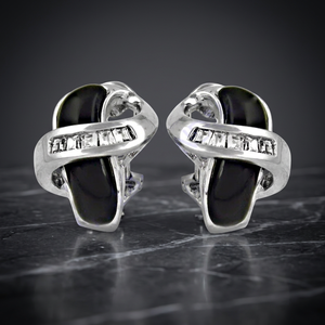 Pendientes de Plata 925 Clásicos Vintage Art Palace con Ónix Negro, Diamantes de Corte Baguette y Diseño Geométrico para Mujer, Uso Diario - Product Image 3