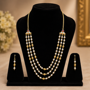 Conjunto de Collar con Perlas y Baño de Oro, Joyería Fina con Cuentas de Aleación, para Bodas, Fiestas y Eventos, para Mujer - Product Image 1