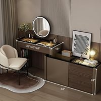 Commode de rangement moderne et minimaliste grande capacité en MDF avec 5 tiroirs et miroir éclairé pour la maison et les salons de beauté