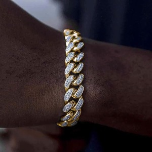 Reloj de Diamantes para Hombre, Brazalete Ancho con Incrustaciones de Diamantes, Chapado en Oro Blanco y Platino, Conjunto de Pulsera o Collar Opcional - Product Image 5