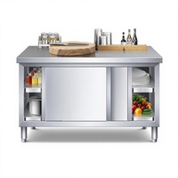 Table de préparation en acier inoxydable pour usage commercial, armoire de rangement sous étagère avec porte coulissante pour planche à découper, plan de travail robuste pour restaurant