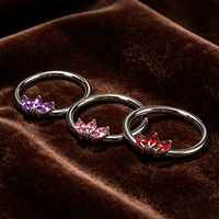 Cincin Hidung Titanium ASTM F136 untuk Anak, Lapis Emas 18K, Model Clicker, Hias Zirkon, Bentuk Mahkota Bunga dan Hati, untuk Pesta Pernikahan