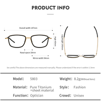 5803 Montura de Gafas Ópticas de Titanio Puro, Montura Completa para Rostros Grandes, para Hombres y Mujeres
