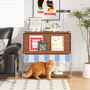 Pet Food <b>Storage</b> Cabinet Wood 2 Tier Anti Tipping Design For Cats Bedroom Living Room - Product Image 5