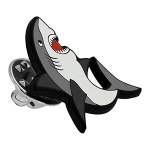 Épinglette de sécurité en émail avec design requin sauteur en métal magnétique - Product Image 2