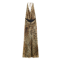 GX12603 Nouvelle Collection Été 2026 – Robe Longue Sans Manches Col Halter Imprimé Léopard Style Streetwear pour Femme – Vêtements de Grossiste