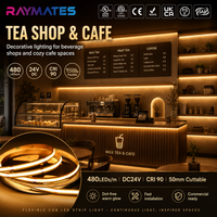 Bande lumineuse LED COB 24V CRI 90+ de 5 mètres, 480 LED, haute densité, 8 mm, dimmable, pour armoire intérieure