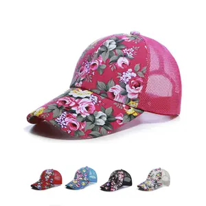 HN09 Hotsale women's summer national flower stage breathable Korean style sunshade performance baseball trucket net cap hat