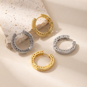 Boucles d'oreilles créoles ovales en zircon, couleur or blanc, bijoux de fête pour femmes - Product Image 2