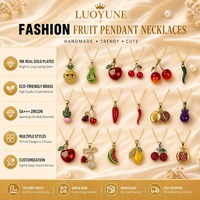 LUOYUNE Vente en gros ODM&ODM Collier avec pendentifs en laiton plaqué or 18K, style fruits (pomme, cerise, poivron) avec zircone cubique, pour cadeau et vente en gros