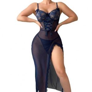 Ensemble de robe longue Maxfree, style européen et américain, lingerie sexy à fleurs, chemises de nuit - Product Image 3