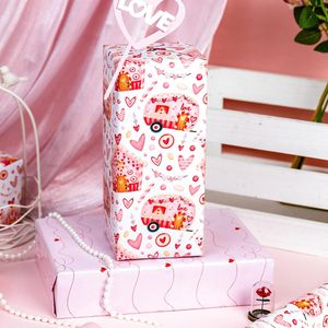Valentines Day Wrapping Paper <b>Pink</b> Heart Love Car House Design 17in x 16.5ft Gift <b>Wrap</b> for Anniversary Romantic - Product Image 3