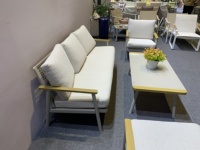 Ensemble de canapé d'extérieur moderne en aluminium portable 4 pièces avec coussins résistants aux intempéries pour patio, jardin et parc