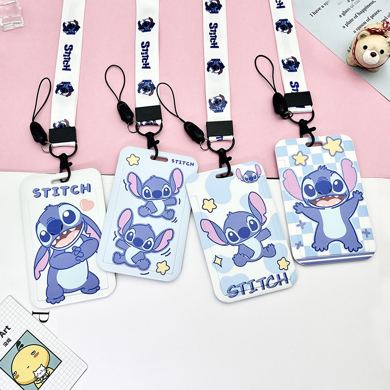 Lovely Cartoon Stitch Card Case Cover ID Name Badge Student Card Holder Anti-Lost Lanyards Custom Pattern Plastic Card Cases