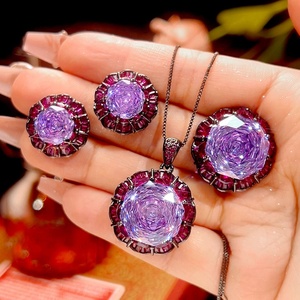 High End Eco-friendly Copper 16-10mm Purple Zircon Black Gold Plated Elegant Pendant <b>Earrings</b> Ring <b>Set</b> Gift Jewelry <b>Set</b> Women - Product Image 2