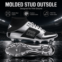 Chaussures de football montantes personnalisées argent métallisé, crampons de football à marque privée OEM ODM, logo personnalisé, crampons de football à cheville haute