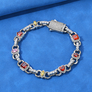 Hip Hop 10mm High-end <b>Bracelet</b>, Colored <b>Gemstone</b> Chain Jewelry <b>Bracelet</b>, Light Luxury Men's Jewelry Customization Tanjing - Product Image 1