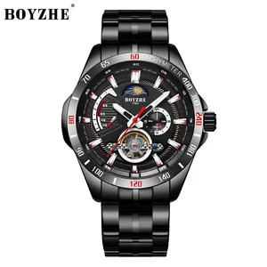 Best Verkopende Wl024 Reloj Mannen Custom Automatische Skelet Horloge Winder Leder