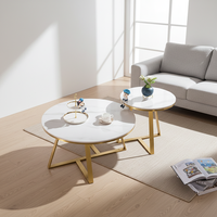 Ensemble de table basse moderne de luxe blanche avec plateau en pierre frittée et pieds en acier inoxydable pour le mobilier de salon