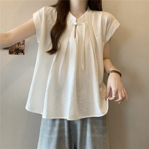 Nuove camicette da donna a maniche corte stile cinese <span class=keywords><strong>camicetta</strong></span> estiva ampia <span class=keywords><strong>con</strong></span> bottoni a <span class=keywords><strong>nodo</strong></span> alla moda Top snellente elegante - Product Image 3