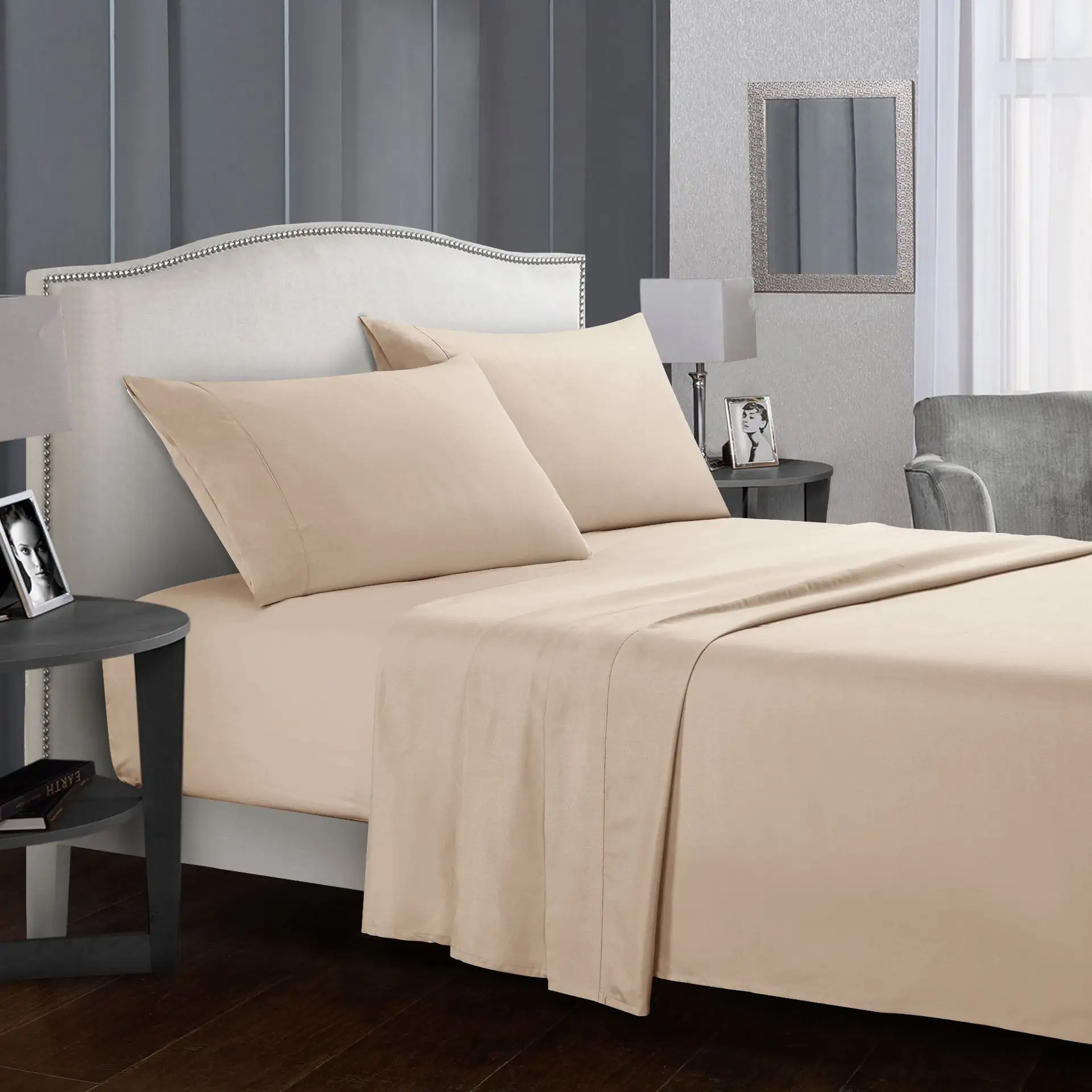 ชุดเครื่องนอนสีขาวสำหรับโรงแรมชุดผ้าปูที่นอนขนาดคิงไซส์ทำจากผ้าฝ้ายจาก100% USA