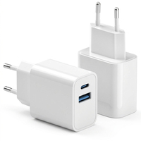 Cargador GaN de 20W con Enchufe Europeo OEM/ODM, PD/QC3.0, 1A1C, USB-C, Cargador Rápido de Pared para Teléfonos Móviles, Laptops, Relojes Inteligentes y Cámaras