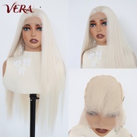 Perruque Lace Front 13x6 en Fibre Synthétique Futura HD, Résistante à la Chaleur, Blanche, Longue et Lisse, Aspect Naturel, Vente en Gros Usine