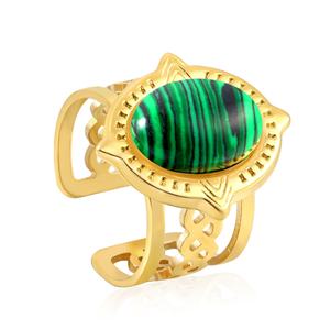 Anillos Ajustables Personalizados de Acero Inoxidable Vintage con Baño de Oro de 18K y Circonita Cúbica, con Piedra Natural Verde, Resistentes al Agua - Product Image 3