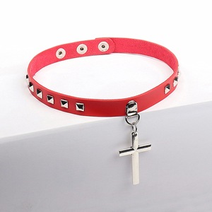 Wholesale Zinc Alloy <strong>Gothic</strong> Cross Adjustable Leather Necklace Spiked <strong>Choker</strong> for Girls - Product Image 3