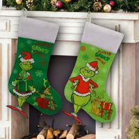Chaussette de Noël en peluche Grinch à suspendre pour cheminée, cadeau de fête, décoration de Noël pour la maison, vente en gros d'usine