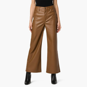 Smart Casual Respirant Été Femmes Taille Moyenne Plat Avant PU Pantalon Large Jambe Pantalon-Old Money Custom - Product Image 1