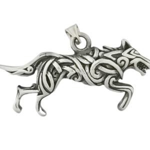 Collar con Colgante de Lobo y Luna, Estilo Vikingo Nórdico, en Acero Inoxidable con Baño de Oro, Amuleto de Cuervo para Hombre, Inspirado en la Mitología Nórdica - Product Image 1