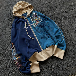 <span class=keywords><strong>Felpa</strong></span> con Cappuccio da Uomo in Cotone Pesante 100% Stile Y2K Retrò - Ricamo Grafico di Alta Qualità, <span class=keywords><strong>Felpa</strong></span> con Zip Stile <span class=keywords><strong>Rock</strong></span> - Product Image 1