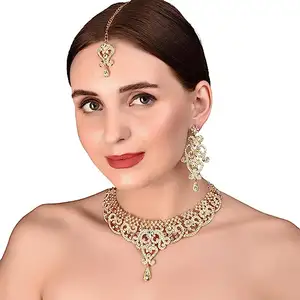 Indian Jeweller Luxury Color Necklace Set for Women Cubic Zircon Wedding wedding Designer Jewelry Sets Brides Accessories design