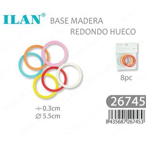 Anelli in Legno Cavi Ilan, Diametro 5,5 Cm, Multicolore, Set da 8 Pezzi - Product Image 1