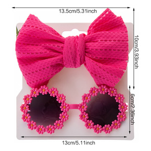 Qianjin promosyon el yapmak bebek papatya güneş gözlüğü büyük yay naylon Hairband seti tatlı kız gözlük plaj fotoğraf fotoğraf - Product Image 6