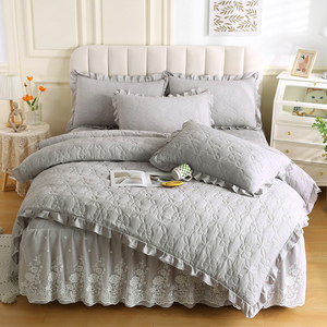 Siêu Mềm Sữa Nhung Bộ Đồ Giường Đặt Màu Xanh Ruffles Mền <span class=keywords><strong>Comforter</strong></span> Bìa Đơn Giản Phong Cách In Mùa Đông Phẳng Khăn trải Giường - Product Image 3