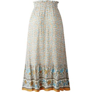 FOXA Jupe longue plissée à taille haute élastique pour femme, imprimé floral vintage, style bohème - Product Image 6