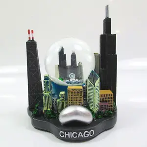Globo de neve americano de chicago, com estátua de construção, estatueta, presentes de viagem colecionáveis para crianças
