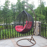 Fauteuil suspendu œuf personnalisé en rotin PE noir avec support, pour jardin et terrasse