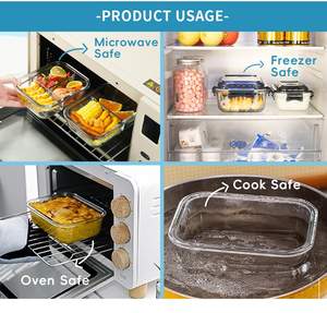 Lonchera Hermética de Vidrio Borosilicato con Tapa de PP, 3 Compartimentos, Apta para <span class=keywords><strong>Microondas</strong></span>, Libre de BPA, Contenedor de Alimentos Ecológico - Product Image 5