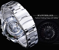 Forsining Montre mécanique pour homme en argent avec 3 sous-cadran, aiguilles lumineuses, date, bracelet en acier inoxydable, montre de sport pour homme