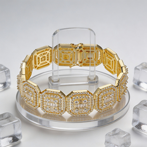 Pulsera de tenis de lujo chapada en oro macizo de 10K con diamantes cultivados en laboratorio de corte baguette, diseño geométrico, engaste de puntas, unisex, tercera parte - Product Image 5