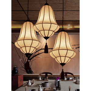 Lustre de style chinois moderne, lampe ronde en tissu blanc, économie d'énergie, E27, commande par interrupteur, éclairage pour hôtel et restaurant - Product Image 2