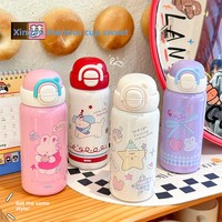 Petite tasse thermos sous vide à motif de dessin animé, grande capacité, pour étudiants et enfants, portable pour l'extérieur, avec paille, double mode de consommation, en acier inoxydable 304