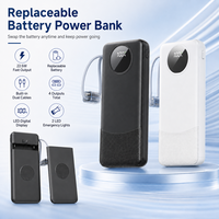 Batterie externe remplaçable 1260110, 10000mAh, 22.5W, chargeur portable avec câbles intégrés, écran LED et lumières d'urgence