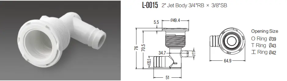 Jet Manufactures 2 "Aurora Single Rotary Jet Black für Massage badewanne