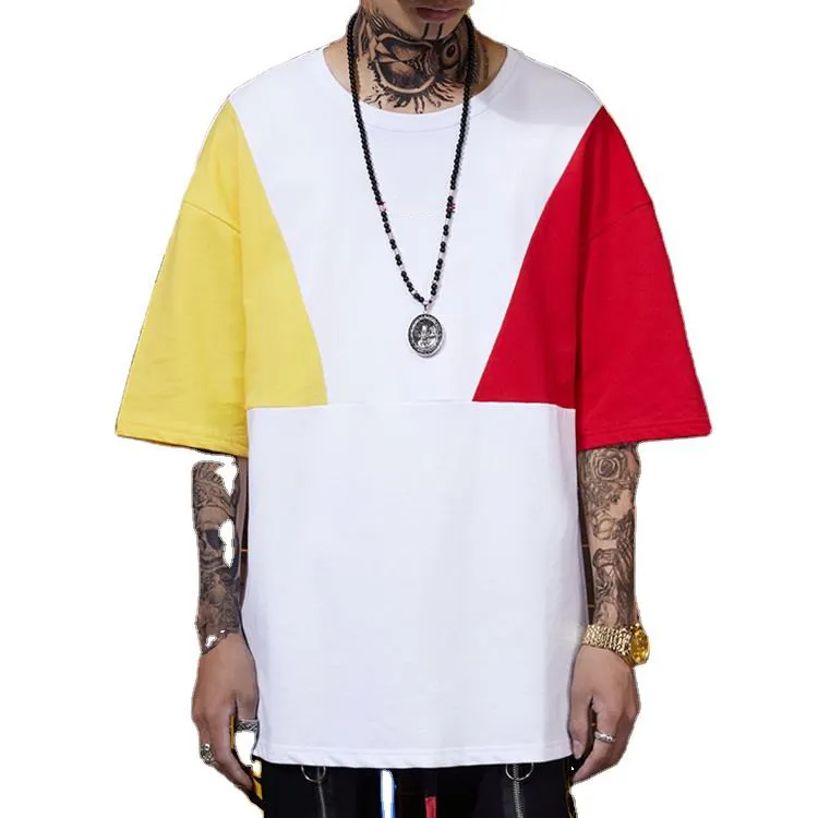 Latest Model Mens 100% Cotton Fashion Multi Color Block Drop Shoulder Stylish Hip Hop T-Shirts for Printing