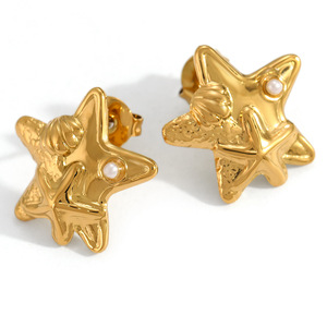 Pendientes de Estrella Chapados en Oro de 18k con Incrustaciones de Perlas y Engaste de Bisel, Joyería de Moda - Product Image 5