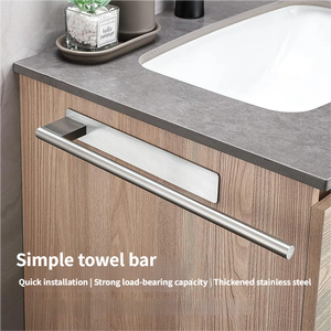 Toallero de pared de acero inoxidable adhesivo sin perforaciones para baño, barra individual para toallas, soporte para toallas de baño, venta al por mayor - Product Image 2